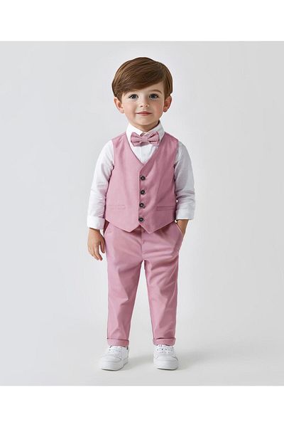 Mark & Mia Mark & Mia Shirt and Pair of Pants with Waistcoat Party Suit Set - Pink and White