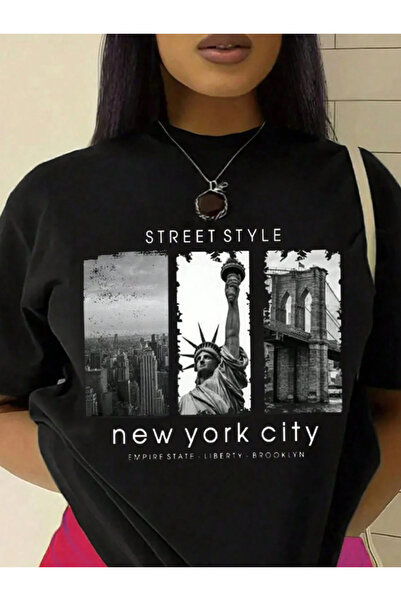 Revasser Unisex Men/Women Newyork Custom Printed Oversize Cotton Crew Neck T-...
