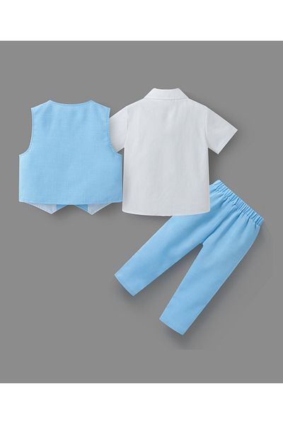 Mark & Mia Mark & Mia Shirt and Pair of Pants with Waistcoat Party Suit Set - Blue and White