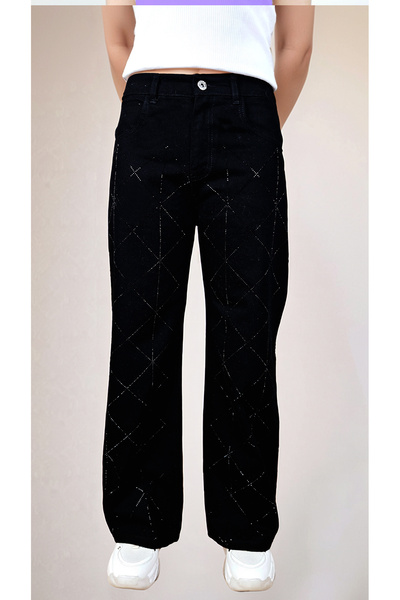 Asortik Kids Young Girl 100% Cotton Stone Embroidered Palazzo Jeans