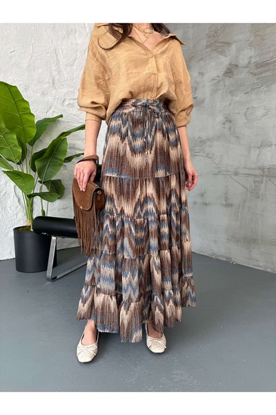 Elif Özbey Butik Кафява пола с етнически шарки