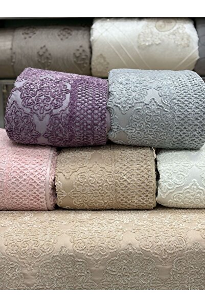 FİBELLA HOME COLLECTİON İpek Kadife Kapitoneli Yatak Örtüsü Takımı - 2'li Yastık Kılıfı - Pembe