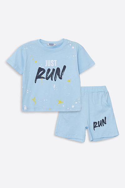 coppa kids 4 Year Old Girl-Boy Set - Coppa Turquoise Run Printed Combed Cotton Shorts and T-shirt - Frnd 00000002 -67