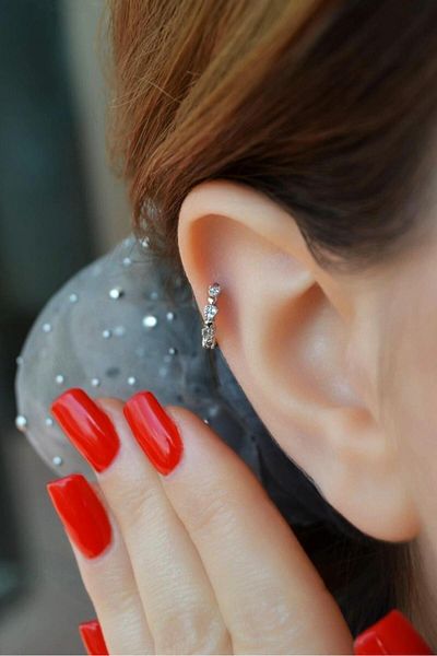 Sacce Scarves&Accessories Stoned Row Mini Heart Ring Tragus Helix Kikırdak Piercing Forward Helix