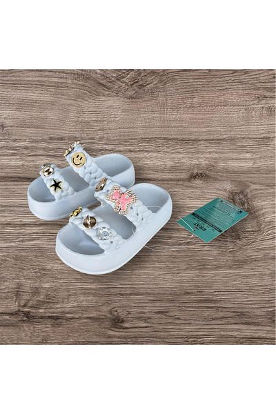 Sonimix Girl Child Colorful Soft Soft Orthopedic Sole Double Banded Stone Slippers