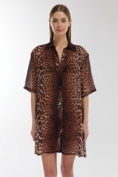 AYYILDIZ Brown Leopard Beach Dress