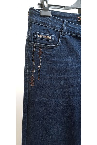 AKŞEN GİYİM Plus Size High Waist Loose Lycra Stone Detail Stoned Denim Fabric Jeans Pants