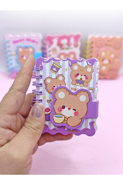 Limmy مفكرة صغيرة لطيفة بحجم الجيب باللون الأرجواني Hello Bear Velcro (7x8 سم)