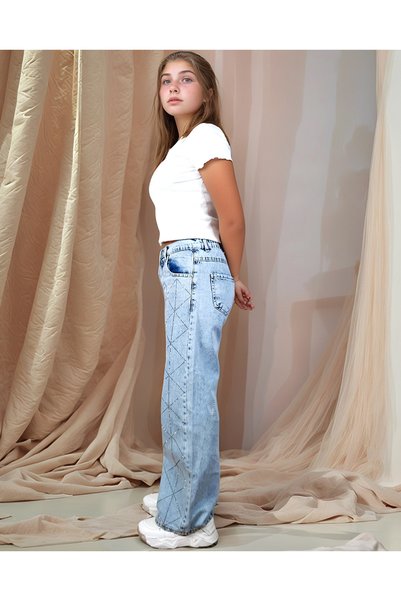 Dalikda Young Girl Jeans Stone Embroidered, 100% Cotton, Casual and Stylish Use