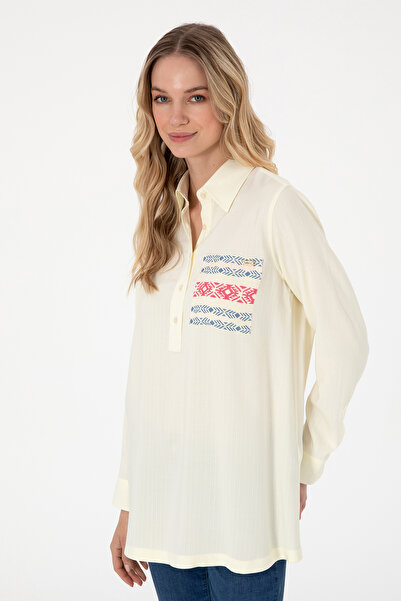 U.S. Polo Assn. Women's Cream Long Sleeve Tunic Shirt 50306439-Vr071