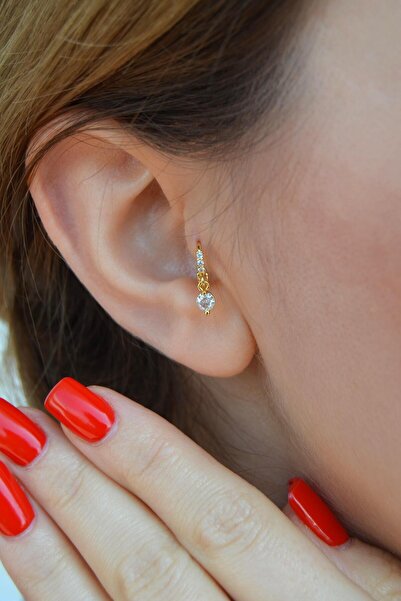 Sacce Scarves&Accessories 6 mm Taşlı Tektaş Sallantılı Tragus Piercing Forward Helix Halka Mini