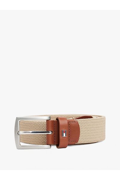 Tommy Hilfiger Men's Knitted Patterned Adjustable Buckle Beige Belt Am0Am13354-Acc
