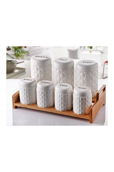 GÖNÜL MUTFAK GNL3505 Model - 7-Piece Spice Set with Bamboo Lid