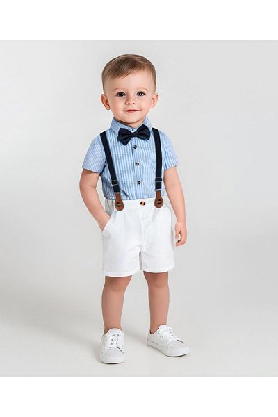 Mark & Mia Mark & Mia Striped Party Suit with Bow - White & Blue