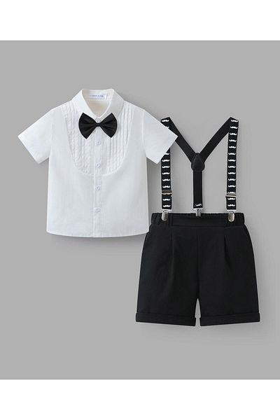 Mark & Mia Mark & Mia Party Suit with Bow and Suspenders - White & Black