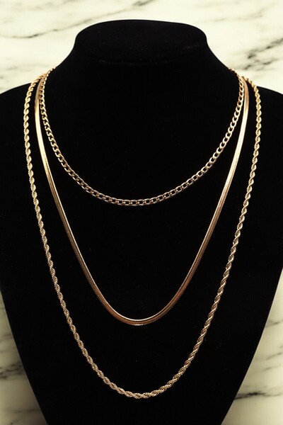 HFKY قلادة من الفولاذ الإيطالي 3 سلسلة. قلادة فولاذية مقاس 60 سم مع تفاصيل مل...