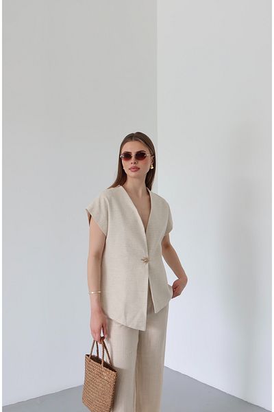 Laluvia Set pantaloni vestă naturală 100% bumbac cu nasturi de soare - 8647