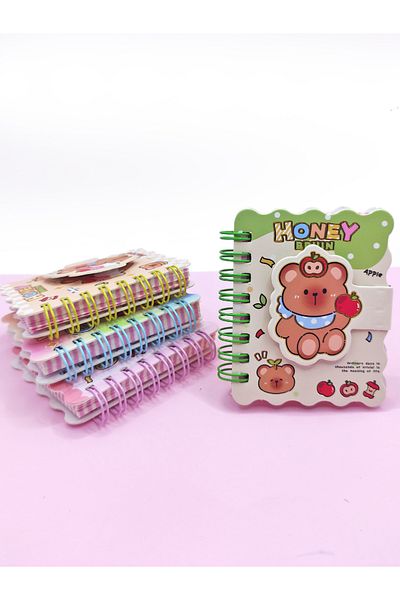 Limmy Cute Green Mini Note Notebook Honey Bear Velcro Pocket Size 7X8 cm