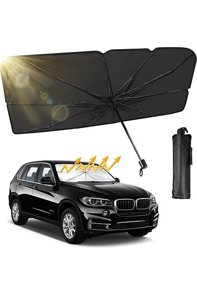 Primo Plus Car Umbrella Foldable, for Car Front Window Blocks UV Rays Heat Keep Cool