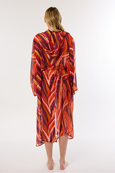 AYYILDIZ 4809 Orange Purple Patterned Beach Dress