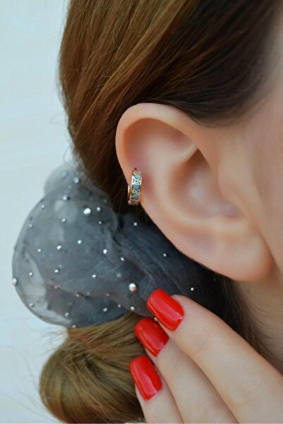 Sacce Scarves&Accessories Zirkon Taş Detaylı Sıralı Mavi Kalpli Helix Küpesi ...