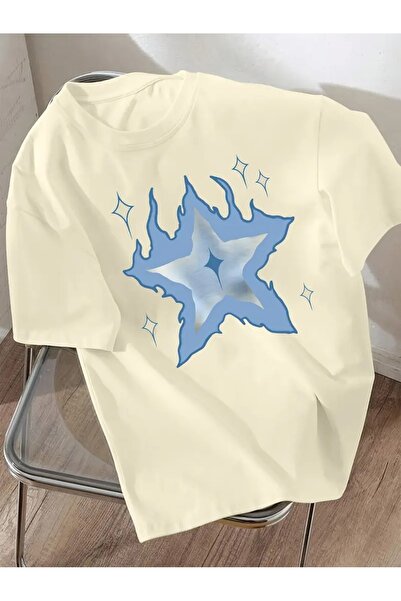 LAND MODA Tricou casual de vară - Grafică cu stele albastre, cu desene animat...