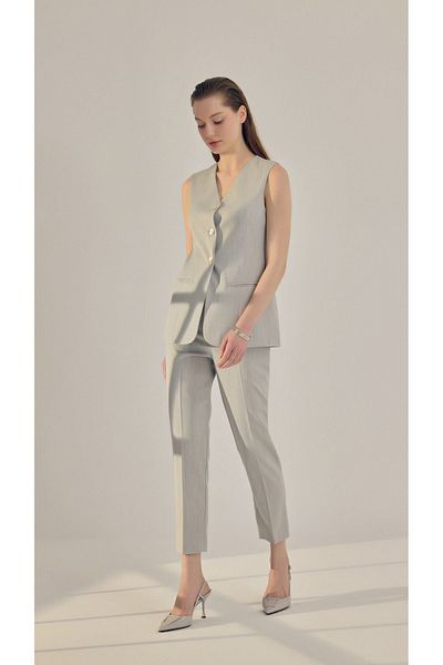 yakestore Vest Buttoned Fabric Melange Vest Trousers Set