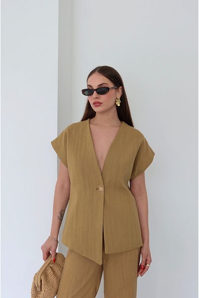 Laluvia Mustard 100% Cotton Sun Button Vest Trousers Set - 8647