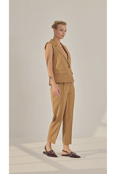 yakestore Single Button Jacket Collar Vest Double Leg Trousers Set