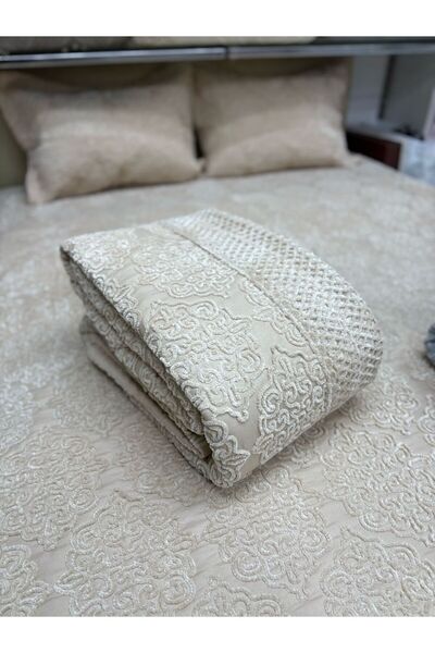 FİBELLA HOME COLLECTİON İpek Kadife Kapitoneli Yatak Örtüsü Takımı - 2'li Yas...