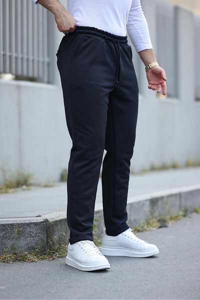 Miron Navy Blue Elastic Waist Modern Fit Men's Jogger Trousers-2513