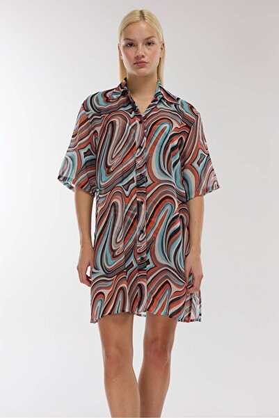 AYYILDIZ Ayyıldız 4805 Green Patterned Beach Dress