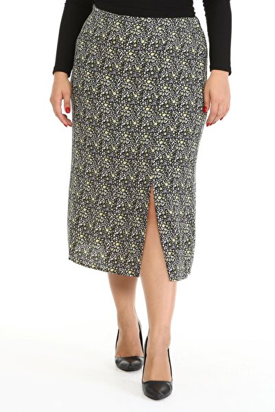 MYLİNE Arka Beli Lastikli Yırtmaçlı Etek