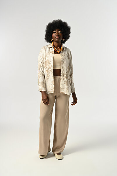 Orfeo Negro Women's Leaf Patterned Cream Color Shirt