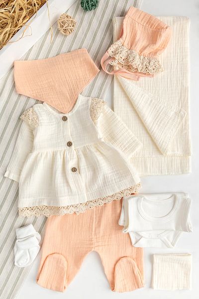 Babymod Muslin 100% Cotton Set of 8 Baby Girl Hospital Release Baby Set Newborn Set