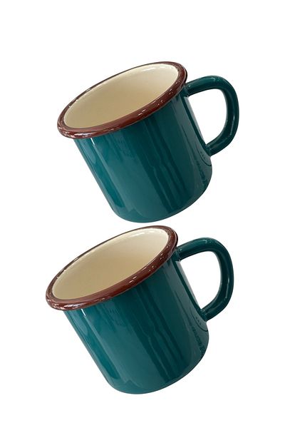 AHİR TİCARET Marbling Metal Enamel 350 ml Tea and Water Cup with Handle Set of 2