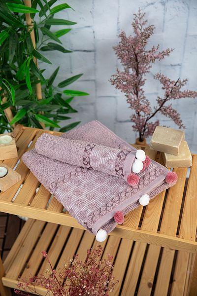 FAVORA Bella 2-Piece Hand Face Towel with Pompom - Lilac