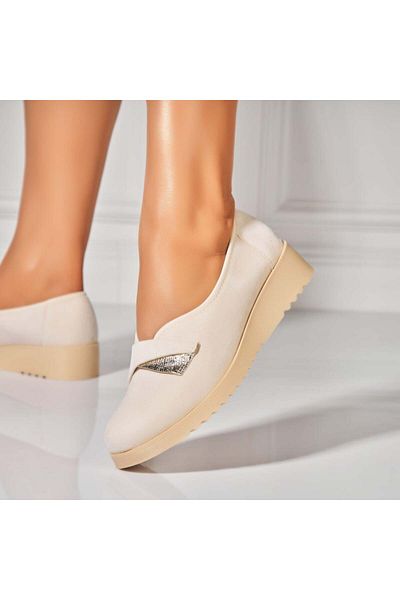 Joana Women's Casual Beige Shoes Made of Eco-Suede Leather Aryah