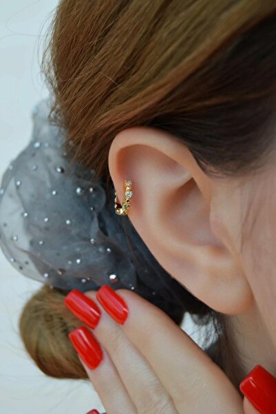 Sacce Scarves&Accessories Taşlı Sıralı Mini Kalpli Halka Tragus Helix KIkırdak Piercing Forward Helix