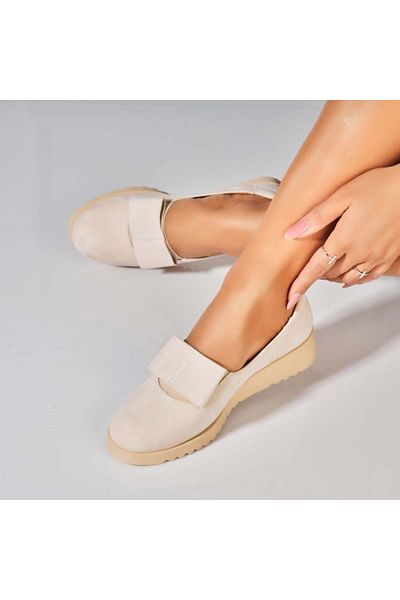 Joana Pantofi dama casual Bej din Piele Ecologica Intoarsa Nuna