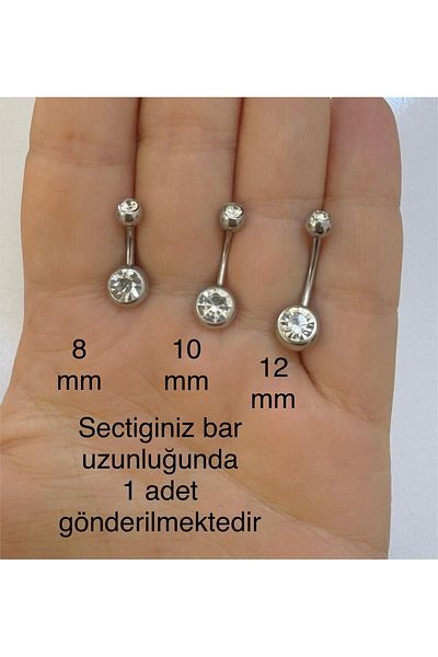 Arescollection Surgical Steel Classic Navel Piercing with Two Stones on Each Side 1Pcs in Selected Bar Length