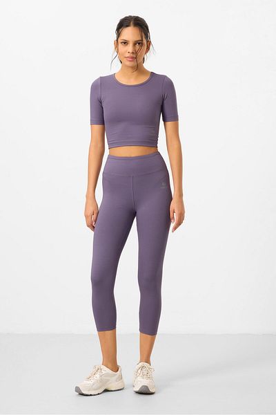 TOMMY LIFE Set tricou capri-crop liliac cu talie înaltă și jambiere slim fit pentru femei - 95285