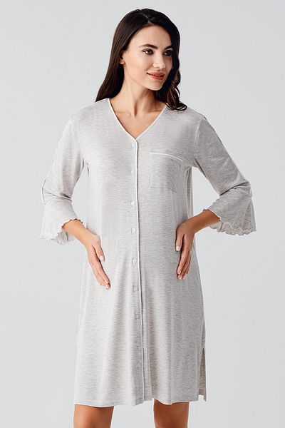 Artış Buttoned Three Quarter Sleeve Short Stretchy Viscose Maternity Nightgown