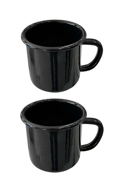 AHİR TİCARET Marbling Metal Enamel 350 ml Tea and Water Cup with Handle Set of 2