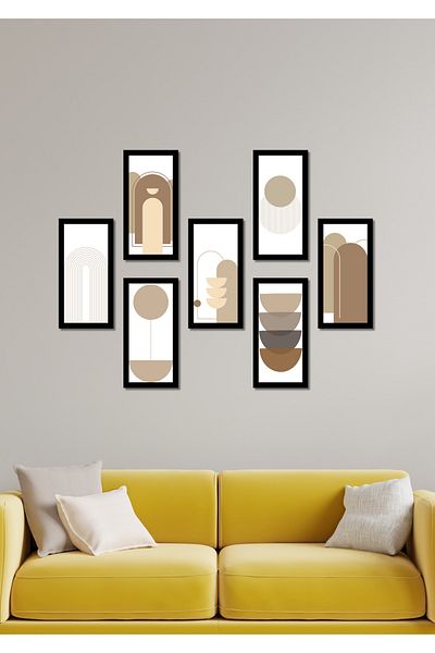 NT Handmade 7 Pieces 20 X 10 Bohemian Patterns Wall Decor Painting Set for Salon Living Bedroom Kitchen
