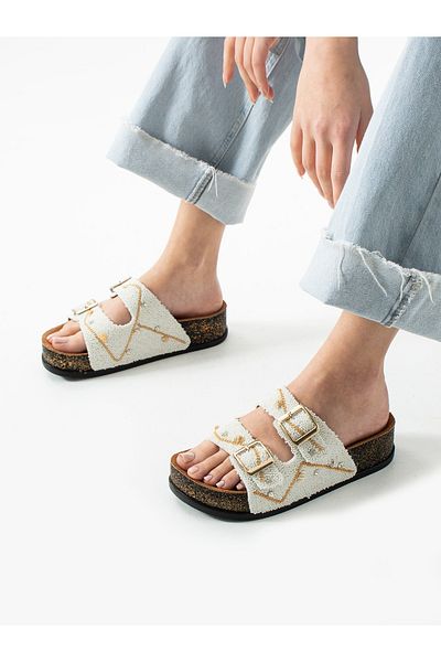 ALEMDAR AYAKKABI Γυναικείες παντόφλες BRICE White Special Stone Design