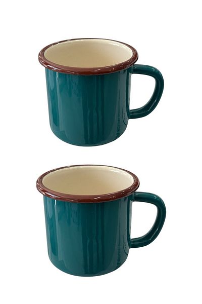 AHİR TİCARET Marbling Metal Enamel 350 ml Tea and Water Cup with Handle Set of 2