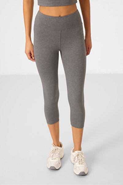 TOMMY LIFE Gray Melange High Waist Capri-Crop T-Shirt Slim Fit Women's Leggings Set - 95285