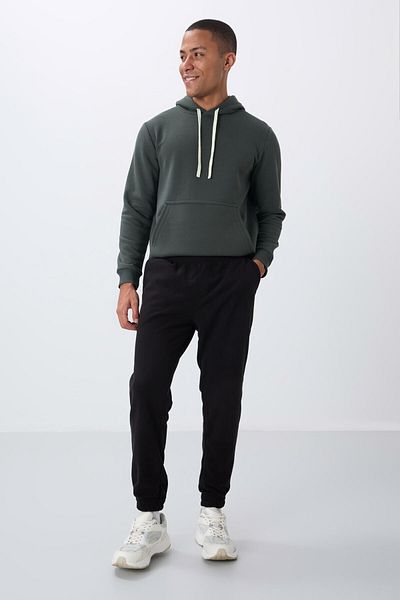 TOMMY LIFE Άνετη φόρμα Μαύρο Jogger Fleece Ανδρικό Φούτερ - Κρυφό Φερμουάρ - 84866
