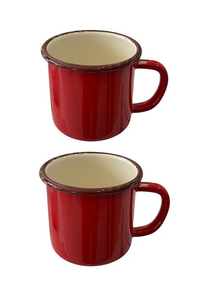 AHİR TİCARET Marbling Metal Enamel 350 ml Tea and Water Cup with Handle Set of 2